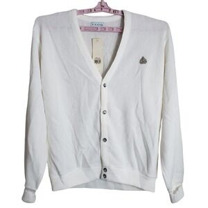 NWT Mens Large Deadstock Vintage Izod Cardigan White Grandpa Sweater College USA